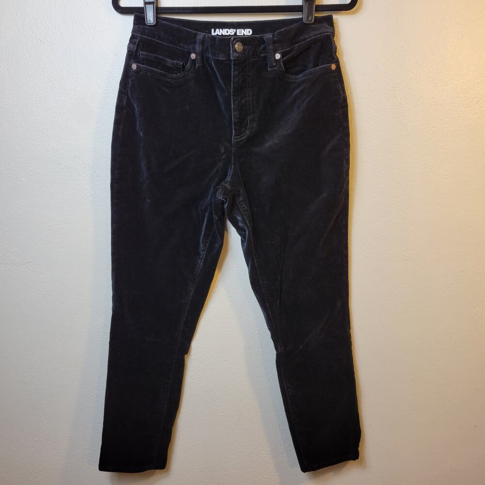 Lands End High Rise Slim Velvet Pants Women's 8 Festive Preppy Academia Classic - Picture 10 of 10
